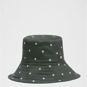Dark Green Bucket Hat with White Floral Pattern